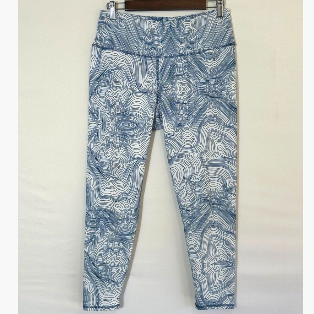 BCBGMAXAZRIA Women's Athletic Mid Rise Blue White Leggings Size L